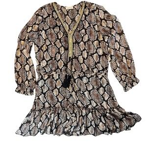 Casting Indie Sleaze Snakeskin Print Mini Dress Large Beaded Tassel Mob Wife